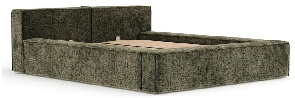 Sötétzöld kárpitozott ágyneműtartós franciaágy ágyráccsal 200x200 cm Voliera – Maison de Rêve