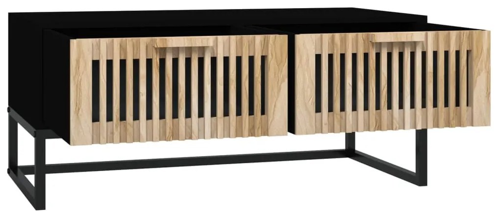 Fekete szerelt fa és vas dohányzóasztal 80 x 40 x 35 cm
