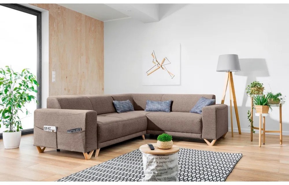 Barna kinyitható-tárolóhelyes sarokkanapé (jobb oldali-L alakú) Classy Sophie – Miuform