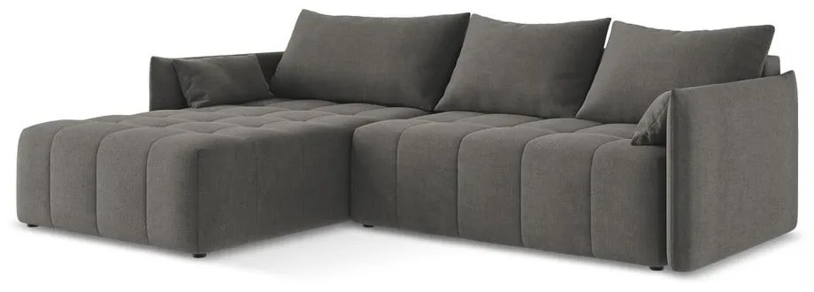 Sötétszürke kinyitható-tárolóhelyes sarokkanapé (bal oldali-heverő résszel) Moku – Makamii