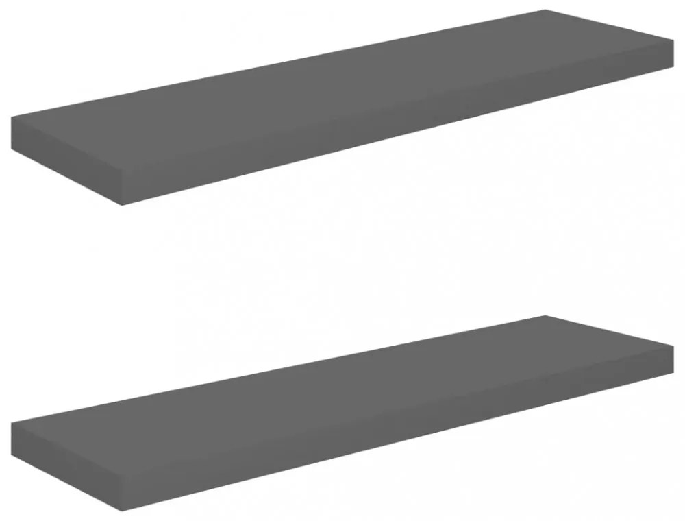 2 db magasfényű szürke MDF lebegő fali polc 90 x 23,5 x 3,8 cm