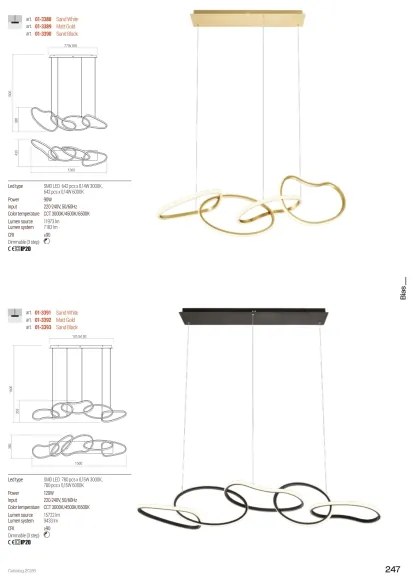 Redo 01-3392 - Dimmelhető LED csillár acélsodronyon BIAS LED/120W/230V aranyszínű