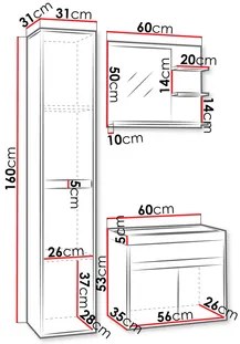 Fürdőszoba bútor Garmana (bodega + fekete grafit) (Economico BYU 020M vízcsappal). 1103939