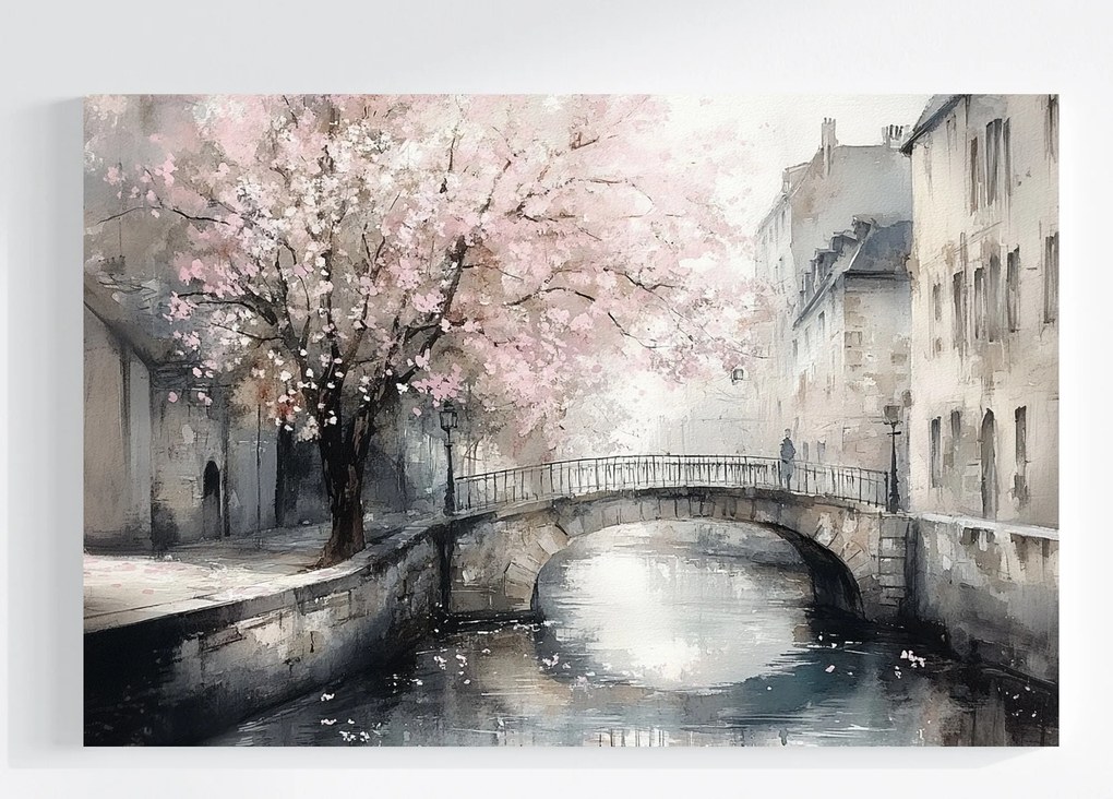 Vászonkép Canvas Tájkép Város Folyó Csatorna Fa Virágok 60x40