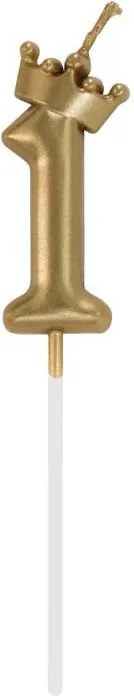 Arany Champagne Crown 1-es számgyertya, tortagyertya 6 cm