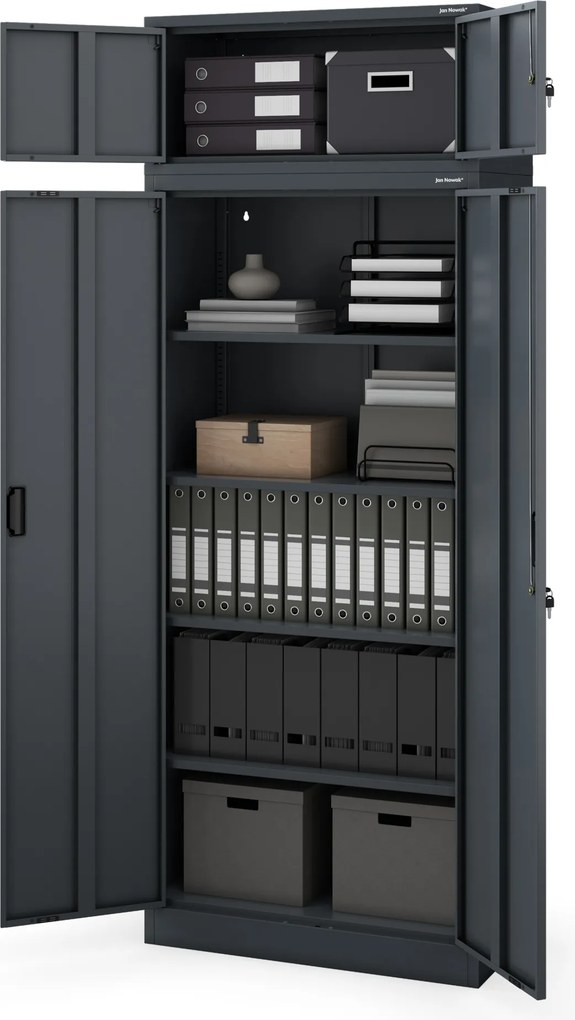 4 polcos fém irodai szekrény, antracit, 1750x800x400 mm: JAN Compact