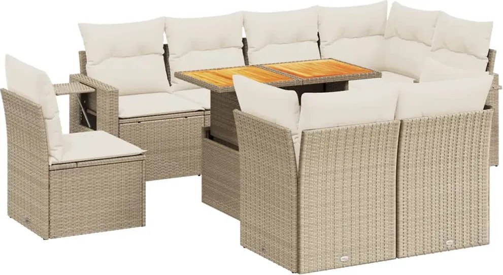 vidaXL 9 részes bézs polyrattan kerti ülőgarnitúra párnákkal