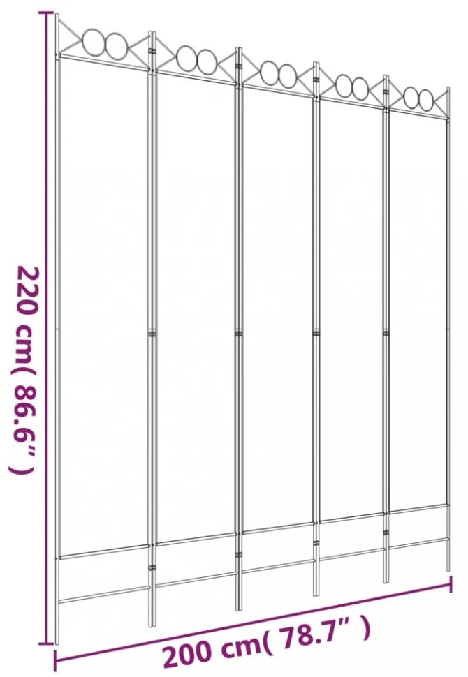 fehér 5 paneles paraván 200x220 cm szövet