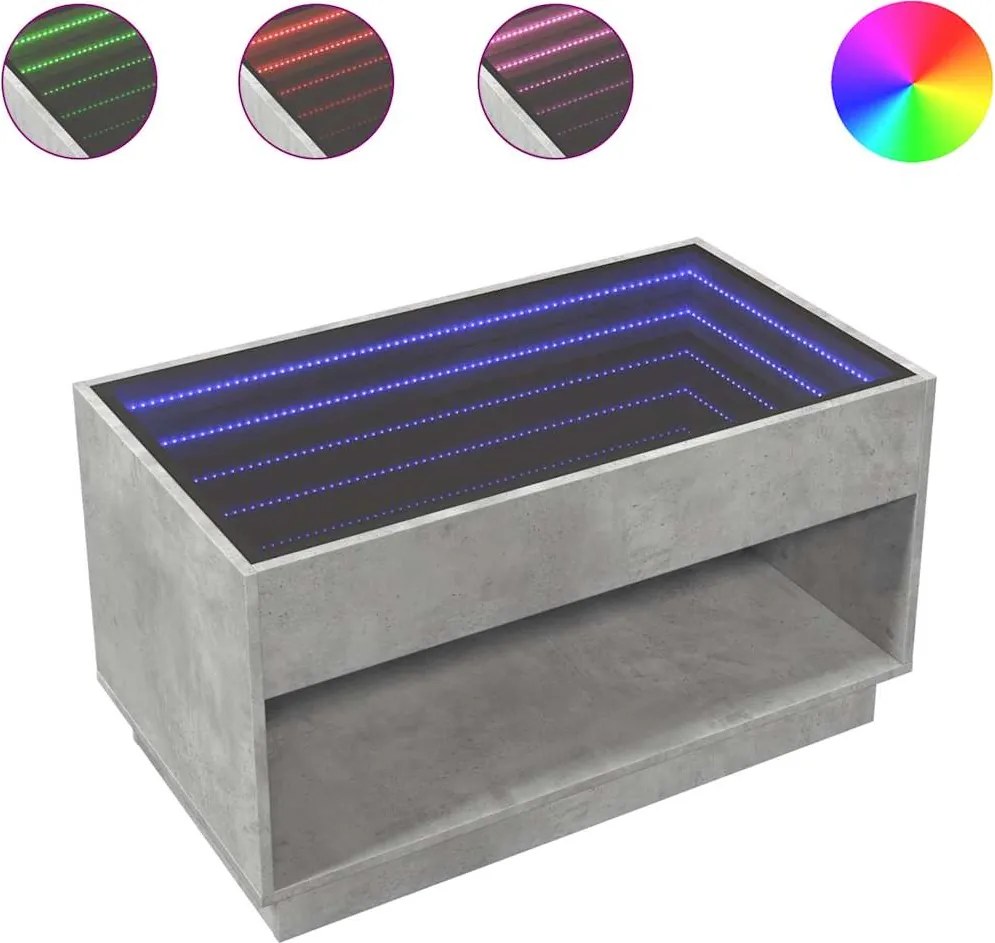 vidaXL betonszürke végtelen hatású LED-es dohányzóasztal 90x50x50 cm