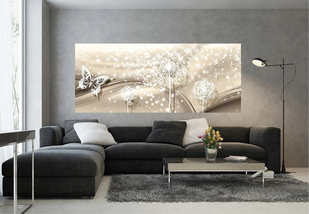 Fotótapéta flizelina pitypangok és pillangók bézs finomság 250x104 +ragasztó