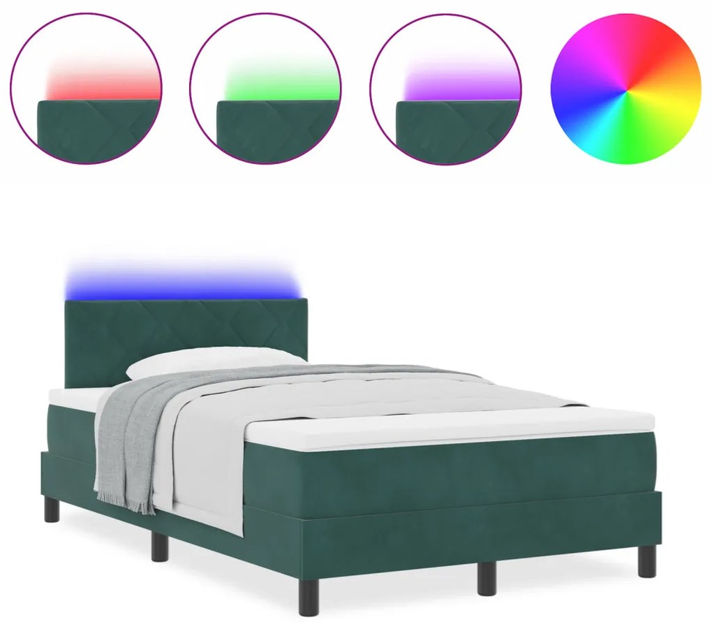Box Spring Ágy Matraccal & LED Sötét Zöld 120x190 cm Bársony