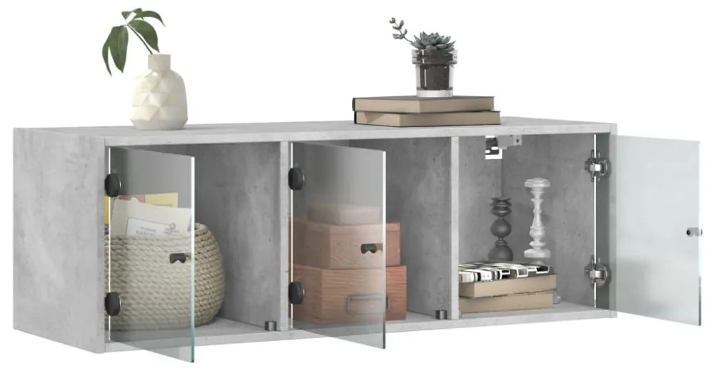 betonszürke faliszekrény üvegajtókkal 102 x 37 x 35 cm