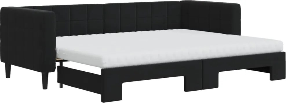 vidaXL fekete kihúzható bársony heverő matraccal 80 x 200 cm