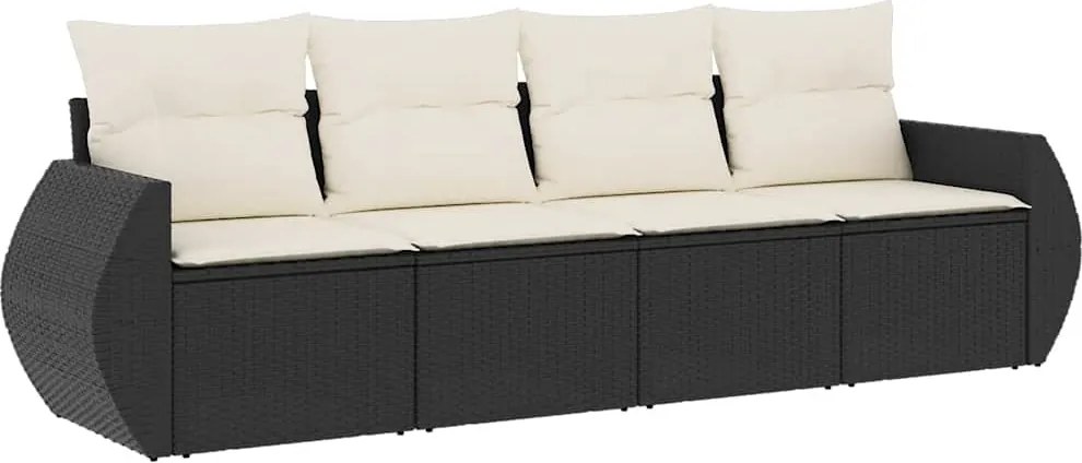 vidaXL 4 részes fekete polyrattan kerti ülőgarnitúra párnákkal