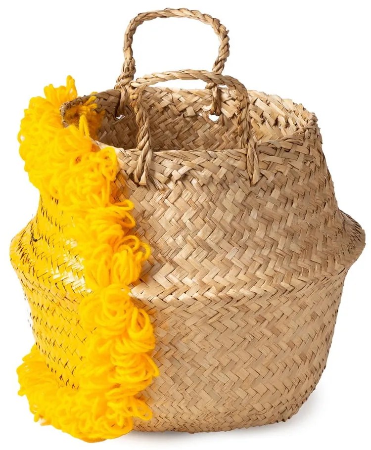 Sárga-natúr színű tengerifű játéktároló kosár ø 30x28 cm Lion – Compactor