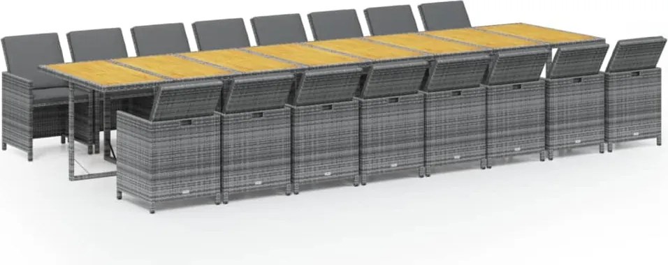 vidaXL 17 részes szürke polyrattan kerti étkezőgarnitúra párnával