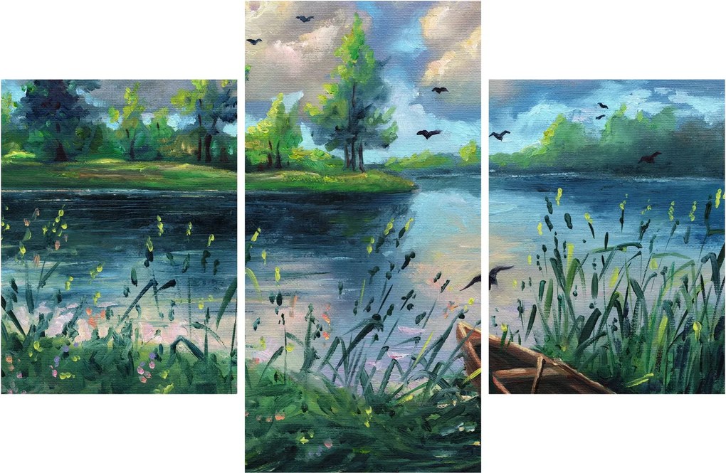 Kép - olajfestmény, Nyári este a tónál (90x60 cm)