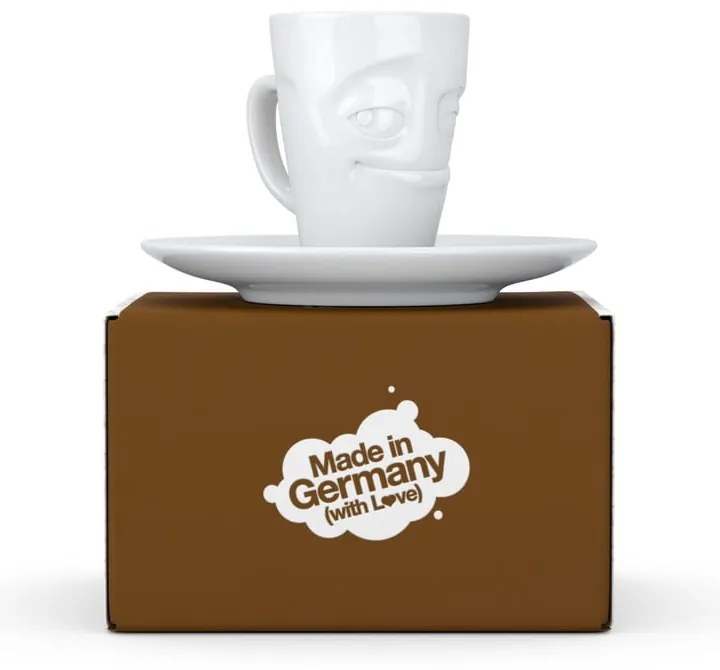 Fehér 'mosolygós' porcelán csésze és alátét, 80 ml - 58products