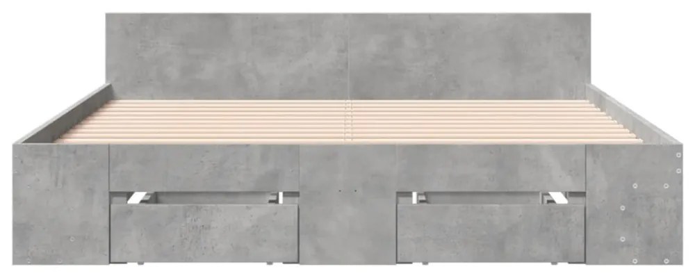 betonszürke szerelt fa ágykeret fiókokkal 160 x 200 cm