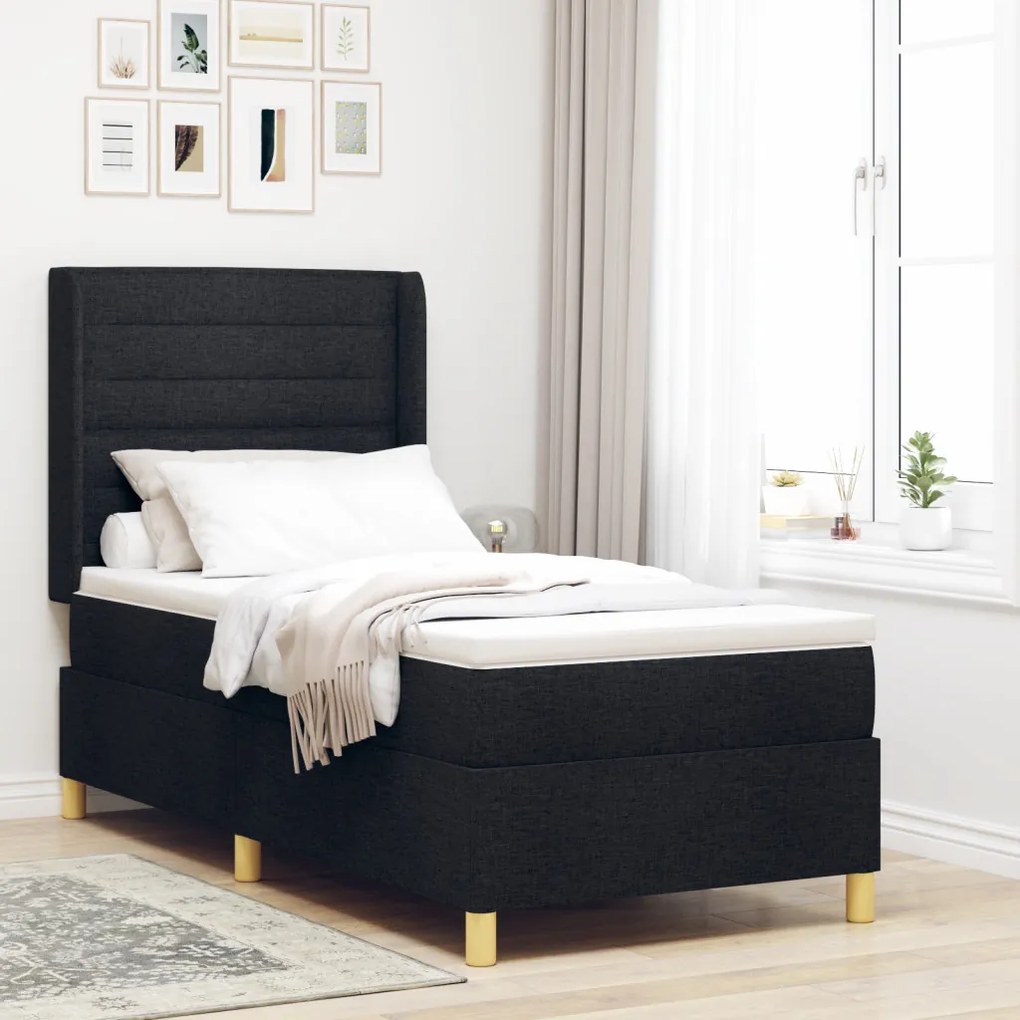 Box Spring ágy matraccal - Fekete, 80x200 cm, Szövet