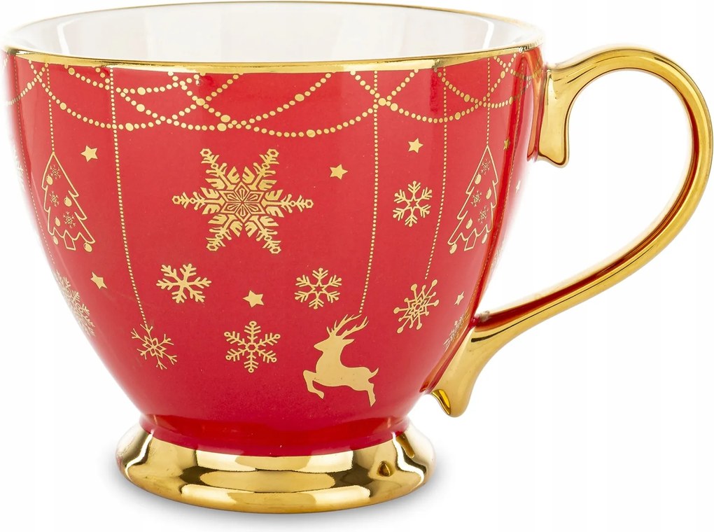Bögre 380ml karácsonyi piros arany kiegészítők hógolyók ünnepi hangulat mese