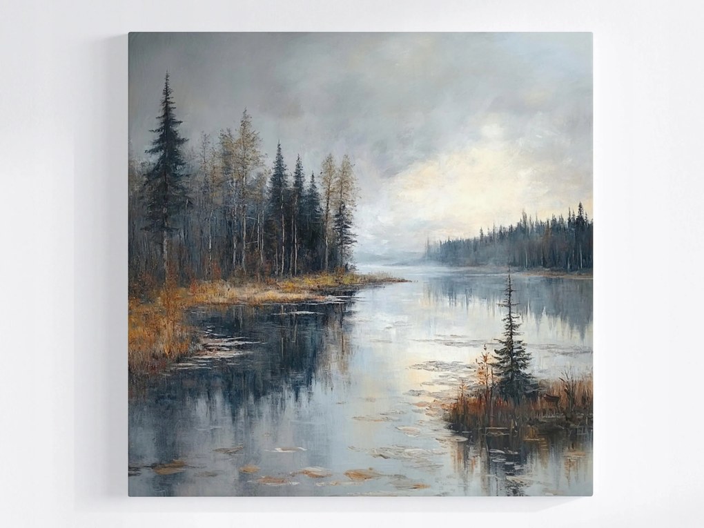 Poszter Tájkép Erdő Fák Tó Tükröződés 40x40