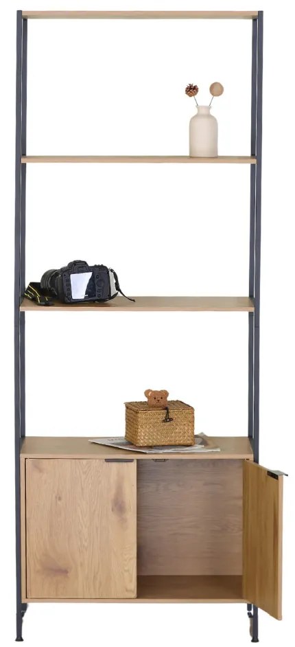 KÉSZLETKISÖPRÉS! Intenso Home 5 szintes könyvespolc ajtóval 68 x 176cm (Aranytölgy) | Univerzális tároló állvány fém lábakkal