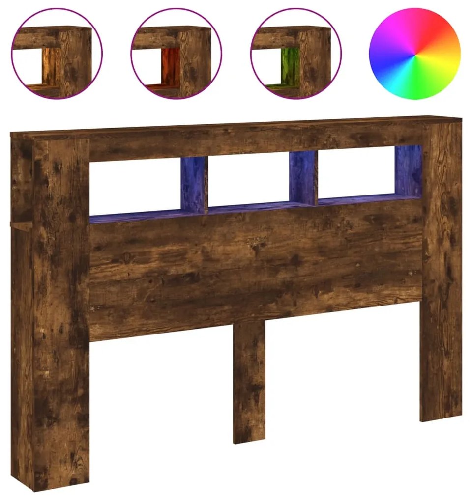 sonoma tölgy színű szerelt fa LED-es fejtámla 160x18,5x103,5 cm