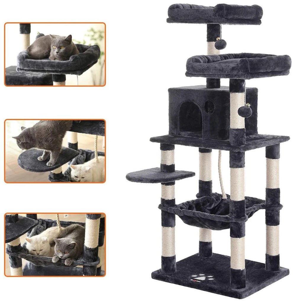 FEANDREA Macska kaparó, stabil macskatorony, 2 plüss fekhely, 143 cm
