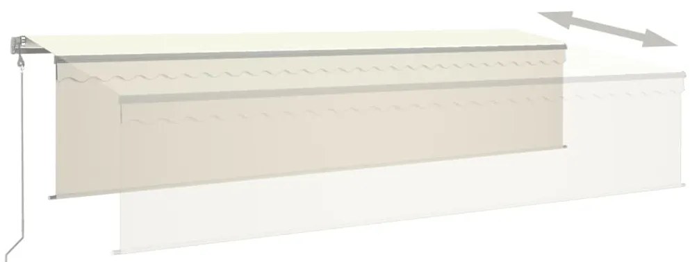 krémszínű szélérzékelős, LED-es napellenző redőnnyel 6x3 m