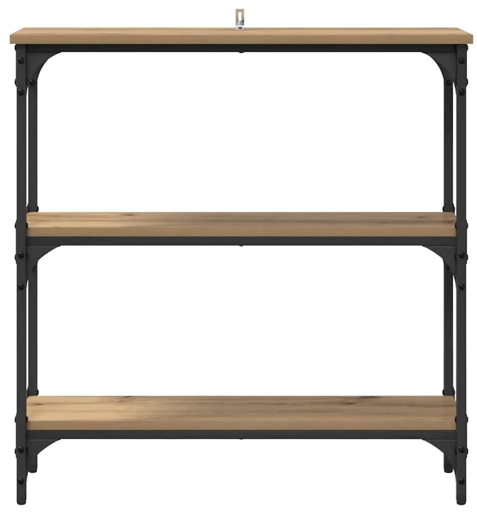 Konzolasztal polcokkal kézműves tölgy 75 x 22.5 x 75 cm