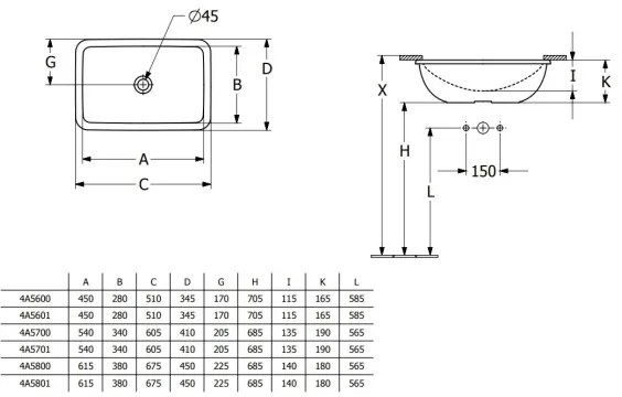Villeroy & Boch 4A5601R1 - Aláépített mosdó LOOP&FRIENDS 45x28 cm kerámia/fehér