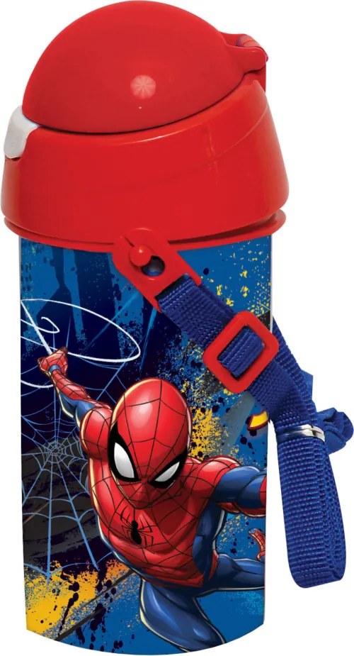 Pókember Dark műanyag szívószálas kulacs akasztóval 500 ml