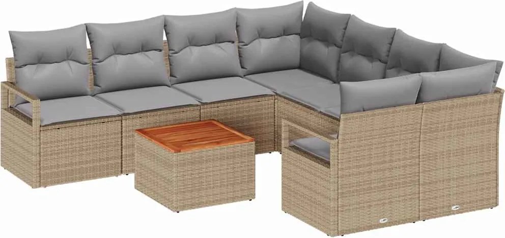 vidaXL Kerti Kanapé Szett párnával 9 pcs Bézs polirattan