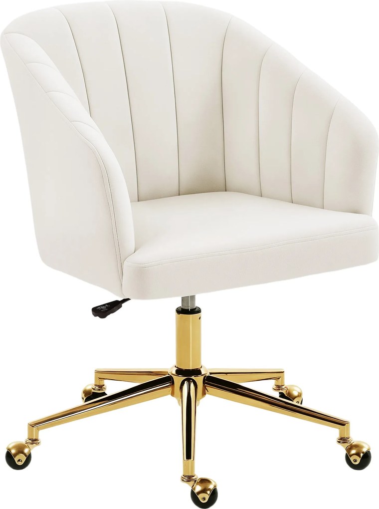 HOMCOM krémszínű velúr irodai forgószék görgőkkel — párnázott csíkozott háttámla, széles ülés, állítható magasság, nagy rugalmasságú hab | Aosom