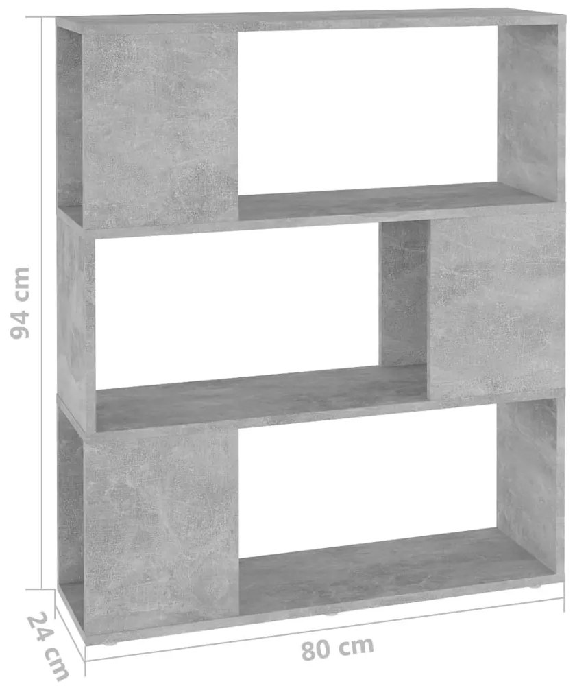 betonszürke szerelt fa térelválasztó könyvszekrény 80x24x94 cm