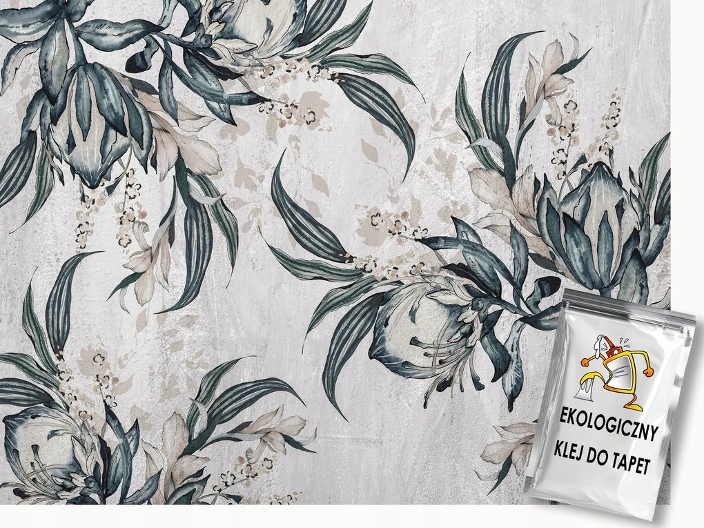 Fotótapéta Flizelina Fal Beton Festett Virágok Levelek Boho 150x105 ragasztó
