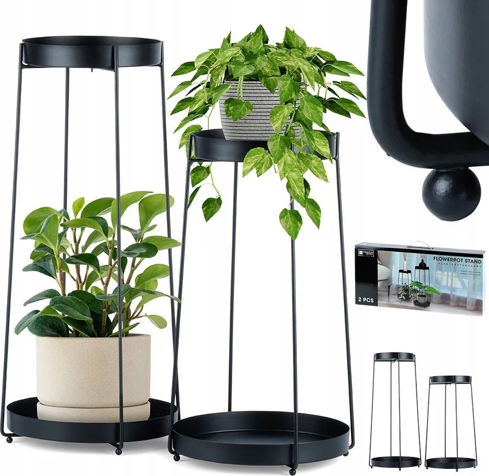 2x Virágágyás Fém fekete virágtartó állvány növények virágok dekoráció