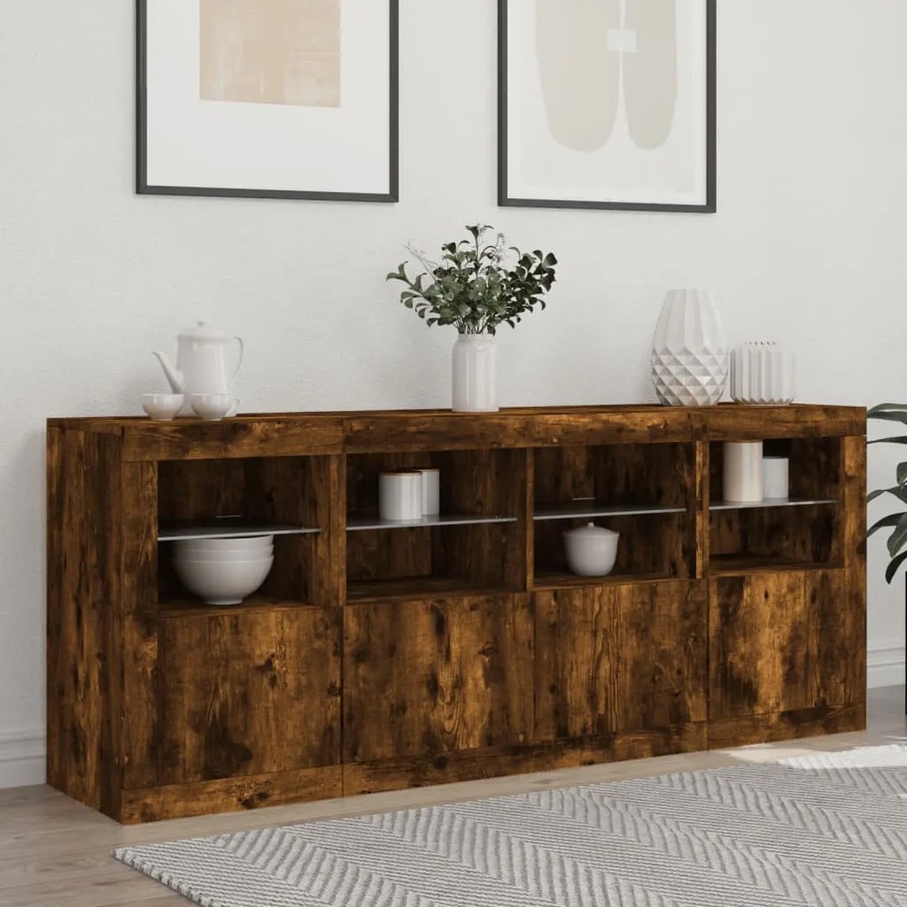 füstös tölgy színű tálalószekrény LED-ekkel 163 x 37 x 67 cm