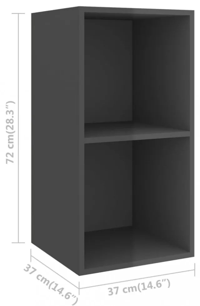 magasfényű szürke szerelt fa fali TV-szekrény 37 x 37 x 72 cm