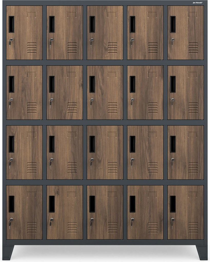 20 rekeszes, lábakon álló szociális szekrény, antracit/dió, 1360x1720x450 mm: ROBERT Eco Design