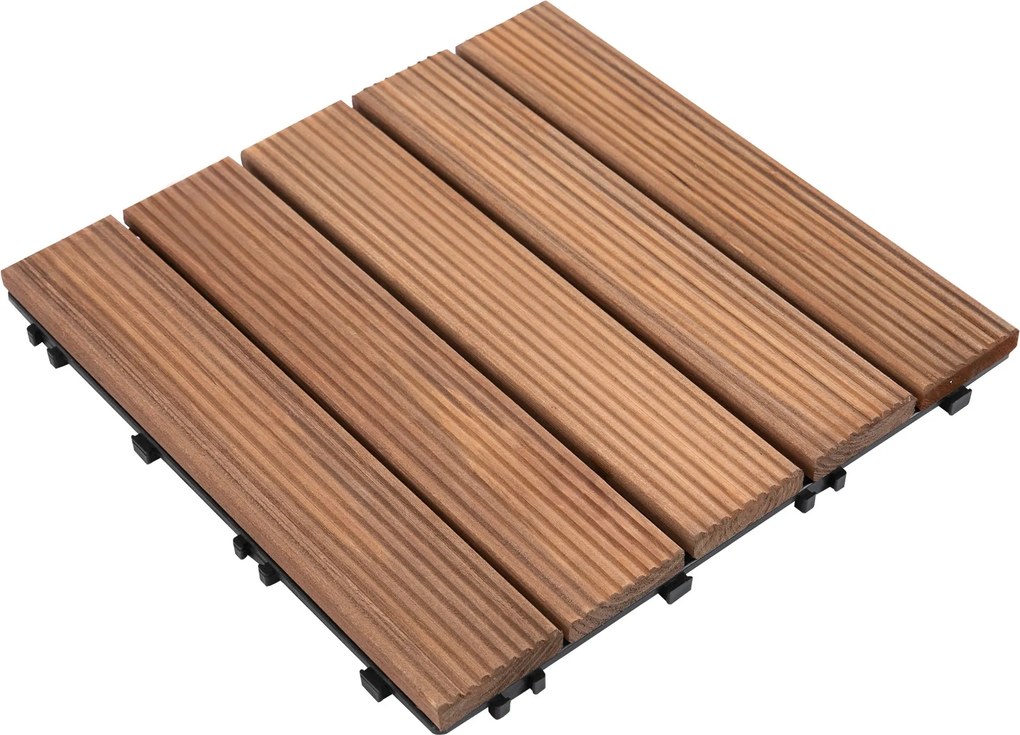 Outsunny Kültéri Fa Kerti Padló Csempe, 27 Darabos Készlet, 2,5m², Összekapcsolható Szerelés, 30x30cm, Barna | Aosom