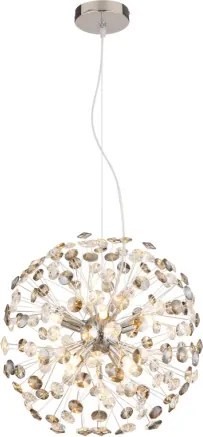 Globo 64135H1C Csillár krómozott fém, füstszínű/átlátszó K9 kristályok, átlátszó PVC kábel, magassága rövidíthető, ø: 400mm, M: 1500mm, izzókkal/10676/: 8x G9 LED 3.5W 230V, 350lm forrás, 350lm kimenet, 3000K