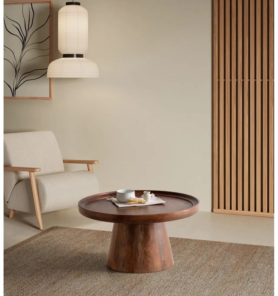 Sötétbarna mangófa kerek dohányzóasztal ø 80 cm Rose – MOME