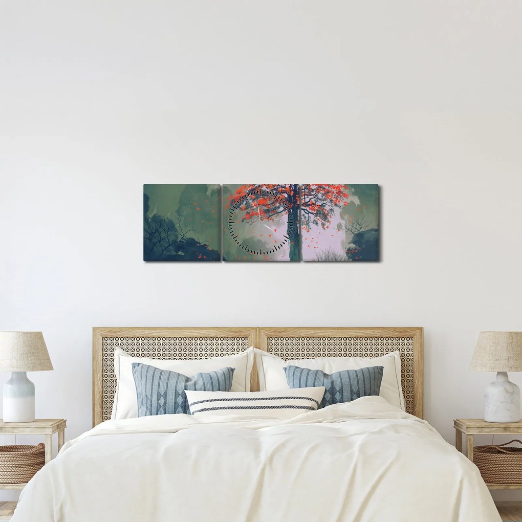Egy magányos vörös fa képe (órával) (90x30 cm)