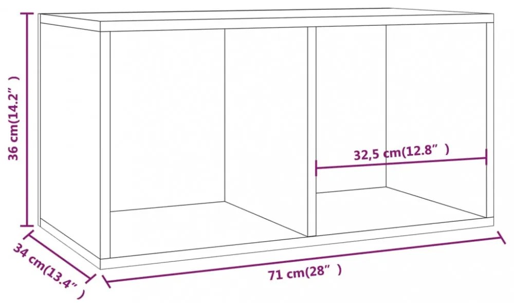 füstös tölgy színű szerelt fa lemeztároló doboz 71 x 34 x 36 cm