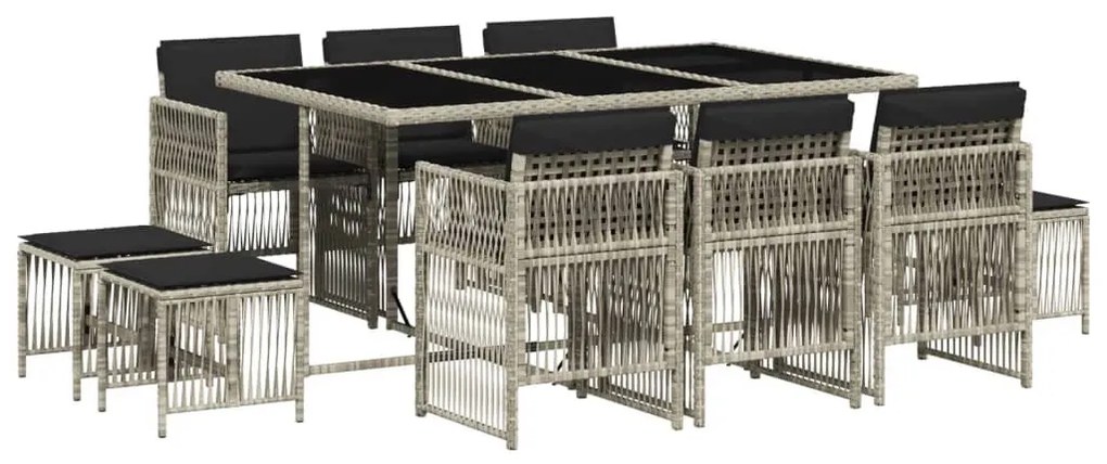 11 részes világosszürke polyrattan kerti ülőgarnitúra párnákkal