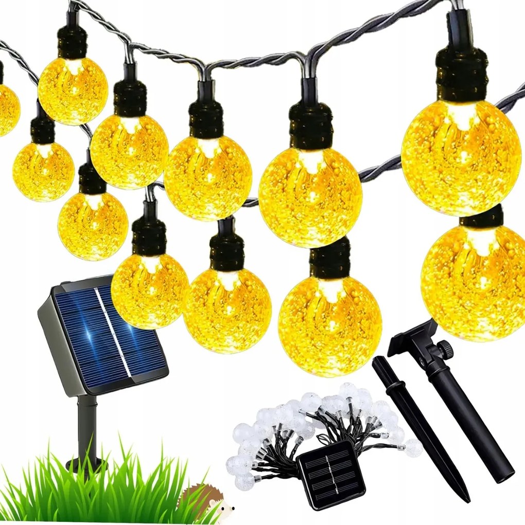 Napelemes Kerti Fényfüzér 100 Led 10M Meleg Fény IP44 Szürkület Érzékelő