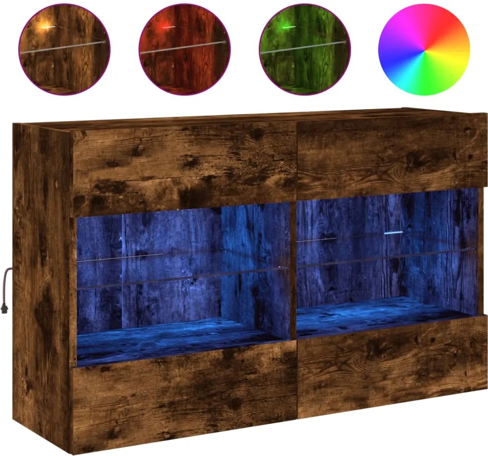 vidaXL füstös tölgy színű fali TV-szekrény LED-ekkel 98,5x30x60,5 cm