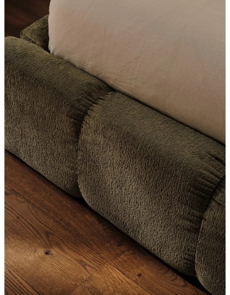 Zöld kárpitozott ágyneműtartós franciaágy ágyráccsal 200x200 cm Lupine – Micadoni Home